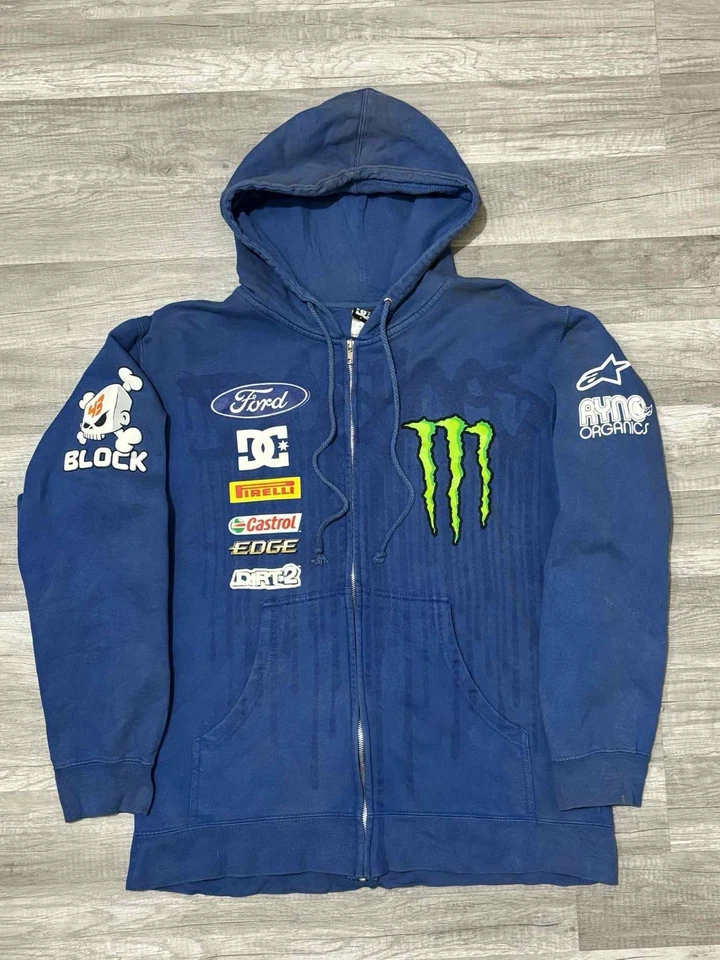 Ken Block Monster Ford DC Zapatos Cremallera Completa Sudadera con Capucha Azul #43 Y2K Mediana - Imagen 1 de 4
