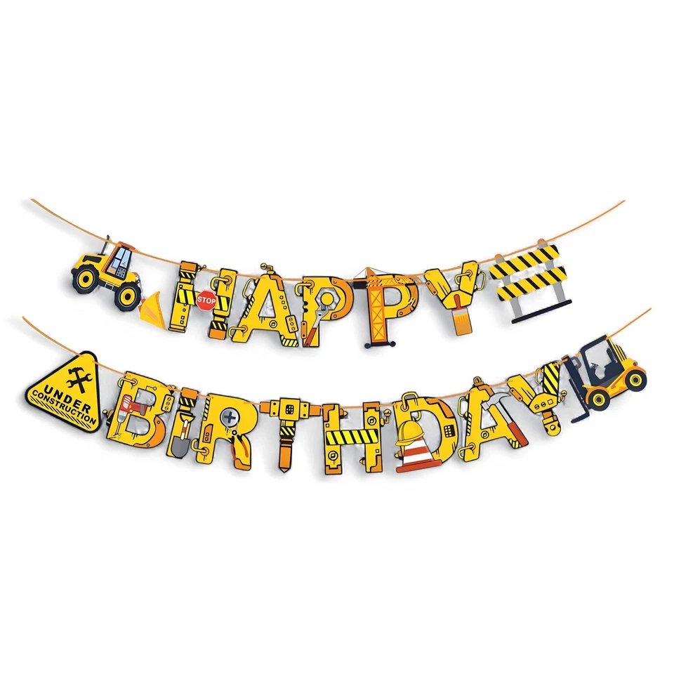 Construction Truck Paper Birthday Banner – Under Construction Party Decoration - Image 1 of 1