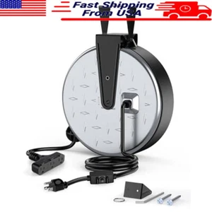 30FT Retractable Extension Cord Reel 16AWG 3 Outlets Circuit Breaker Mountable - Picture 1 of 8