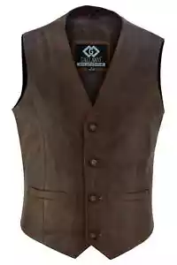 Mens Soft Leather Waistcoat Vest Biker Motorcycle Fashion Casual Tan Brown Black - Picture 1 of 37