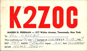 1957 K2ZOC Mason Freeman Tonawanda New York Ham Radio Amateur QSL Card Postcard - Picture 1 of 3