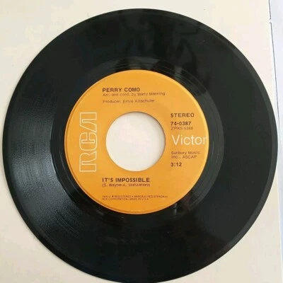 45 VINYL RECORD - PERRY COMO - IT'S IMPOSSIBLE VG+ LONG LIFE LOTS OF HAPPINESS  - Image 1 of 4