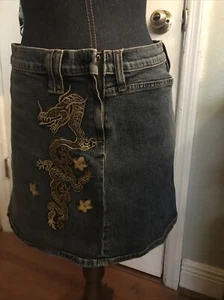 ALLEN B denim skirt Dragon Embroidery Size 31 - Picture 1 of 4