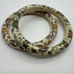 Set Of 2 Vintage Japanese Ceramic Bangle Bracelets Paisley - Picture 1 of 6