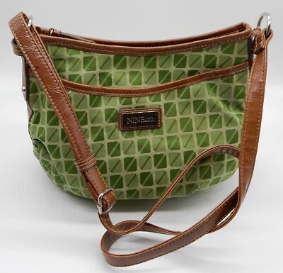 Nine & Co наплечная сумка сумочка лайм хлопок смесь чек и желтовато-коричневый отделки из искусственной кожи  - Изображение 1 из 4