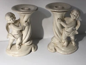 Atlantic Form 2 Keramik Engel Cherub Kerzenhalter Sockel gestempelt Vintage - Bild 1 von 11
