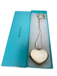 Vintage Tiffany Heart Locket Pendant Necklace w Snake Chain