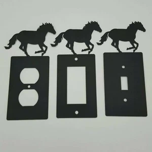 Horse Mustang Black Outlet Covers Switch Plates Toggle Country Western Cabin - Picture 1 of 19