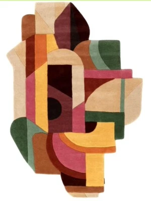 Irregular Shaped Hand Tufted New Zealand Woollen Multicolor Carpet - Image 1 of 4