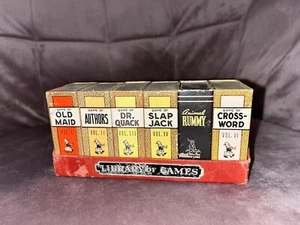 Box Set LIBRARY OF GAMES Russel Cards Old Maid Dr Duck Authors Animal Rummy Vtg - Picture 1 of 4