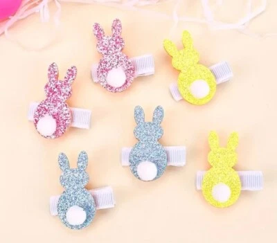 NEW Easter Bunny Rabbit Peeps Girls Glitter Hair Clips - Image 1 of 3