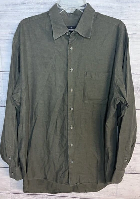 Hickey Freeman Mens Size Large Long Sleeve Solid Olive Green Woven in Italy - Image 1 of 4