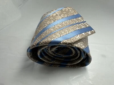 Gravata masculina Bachrach 100% seda jacquard azul e dourada - Imagem 1 de 4