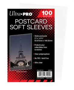 100 Count Pack Ultra Pro Postcard Standard Size Sleeves For Archival #81225 - Afbeelding 1 van 1