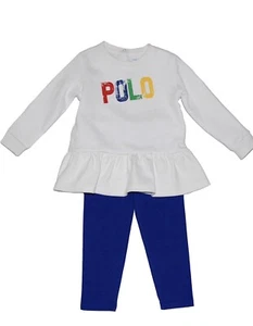 Polo Ralph Lauren Baby Girls Logo Jersey Top and Leggings, 2 Piece Set White 9 M - Picture 1 of 1