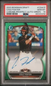 2023 BOWMAN DRAFT COLE FOSTER 1ST CHROME AUTO GREEN #D /99 PSA 10 GEM MINT - Picture 1 of 1