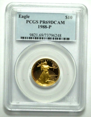 1988-P $10 PCGS PR69 DCAM Proof Gold 1/4 oz American Eagle Coin Graded Bullion!! - Image 1 of 4