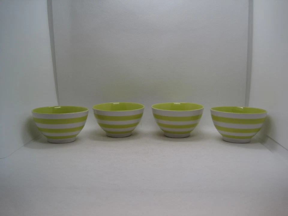 4 cuencos de helado a rayas pintados a mano treinta y uno de cerámica amarilla y blanca Foto 1 de 4