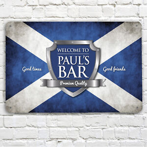 Personalised Bar Scottish Highlands Flag Chrome Crest Beer Label A4 metal Sign