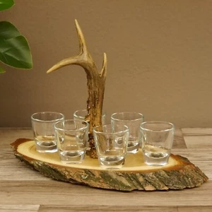 Proveedor de licor escudo de acacia con mango de barra de ciervo y 6 vasos 2cl transparente - Imagen 1 de 9