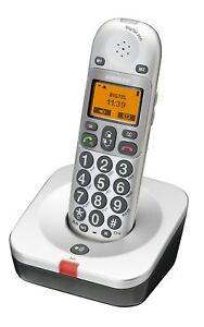 AUDIOLINE BigTel 200 schurloses Großtasten Telefon Senioren weiß/grau 
