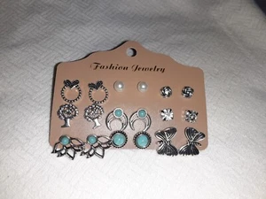 Divertidos Pendientes de Moda Joyería 9 pr Tono Plateado Lote de 9 - Imagen 1 de 8