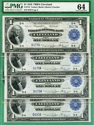 CUT SHEET & LOW THREE DIGIT SERIALS - 1918 $1 FRBN - ALL PMG CU 64 - CLEVELAND - Image 1 of 4