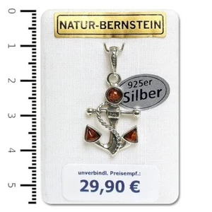 Bernstein Anhänger 'Anker' modern 925er Silber Naturbernstein cognac 90369c - Bild 1 von 1