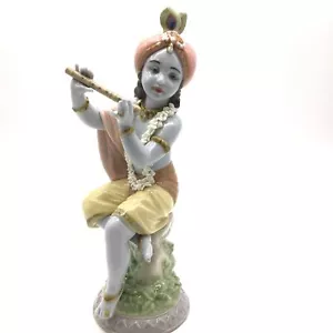 Krishna Lladró Porcelain Figurine Lord Krishna With Garland of Handmade Flowers - Picture 1 of 11