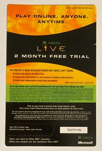 Original XBOX Live New 2 Month Free Trial Unused Collectors Card - Picture 1 of 2