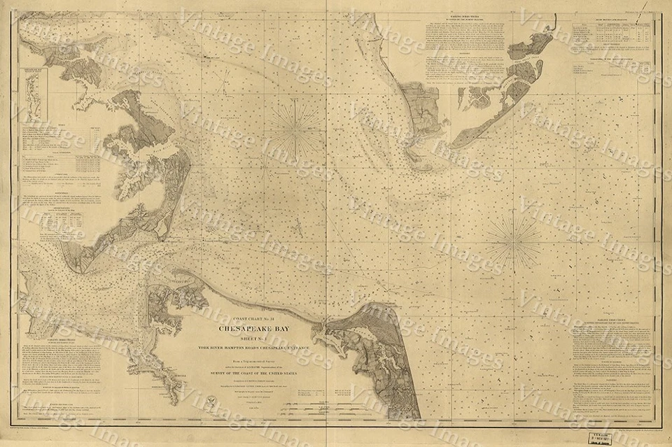 1863 CIVIL WAR ERA NAUTICAL CHART GIANT Historic MAP OF THE Chesapeake Bay AREA - Image 1 of 1