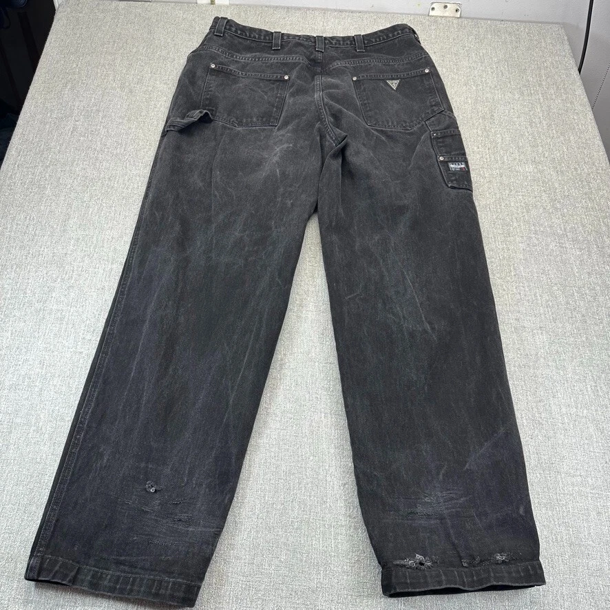 Vintage Guess Jeans Mens 40x33 Black Carpenter Baggy Tapered Made USA - Image 1 of 4