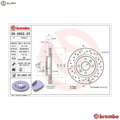 2x BRAKE DISC 09.5802.2X FOR RENAULT CLIO/II/MIO/Mk/SYMBOL/Hatchback/Van 19/� - Image 1 of 4