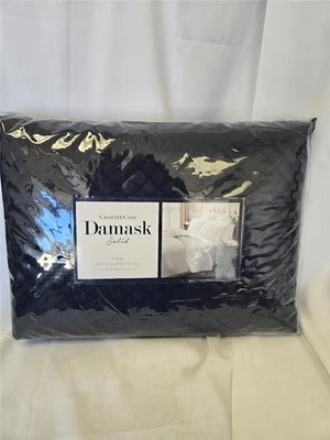 #= Charter Club Damasco Sólido Doble 2 PC Juego de Cobertor 210 TC Azul Marino Lavable Foto 1 de 4