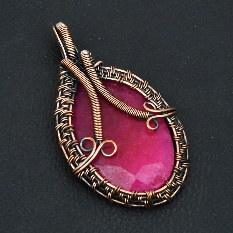Colgante de alambre de cobre hecho a mano con piedras preciosas de rubí simuladas regalo de joyería 2,52" AP-2169 Foto 1 de 1