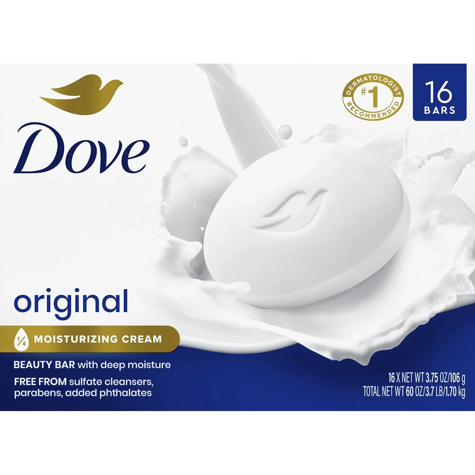 Dove Beauty Bar Soap Gentle Exfoliating All Skin 3.75 oz 16 Bars