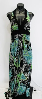 Maxi Vestido Halter Bisou Bisou Para Mujer Cachemira MP7 Negro/Azul/Verde Talla 12 Foto 1 de 4