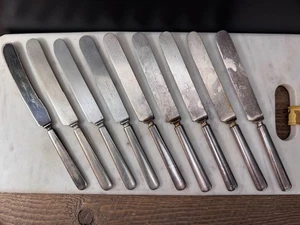 9pc Silverware Antique Blunt Tip Knives Rogers Nickel Silver, Craig Solid & Misc - Picture 1 of 15