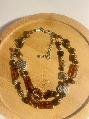 CHICO’S Colar Gargantilha de Dois Fios 16” Pedras Preciosas Contas de Vidro Fecho Tom Prata - Imagem 1 de 4