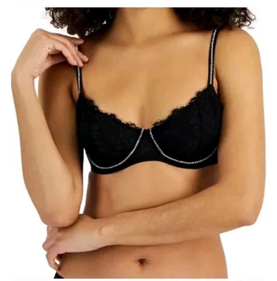 NUEVO INC International Concepts Sujetador Talla Mediana Negro Encaje Con Aros Estrás Foto 1 de 4