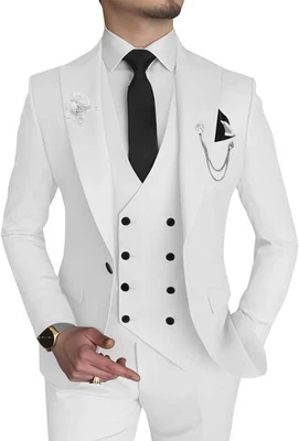 3 Piece Slim Fit Double Breasted Suit for Men Wedding Prom Dinner Party Outfit - Image 1 of 4
