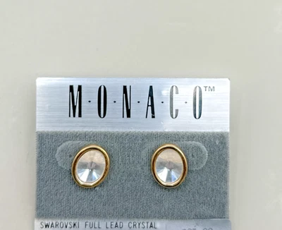 Vintage Zales Spree by Swarovski Crystal Stud Earrings Gold Tone Oval - Image 1 of 4