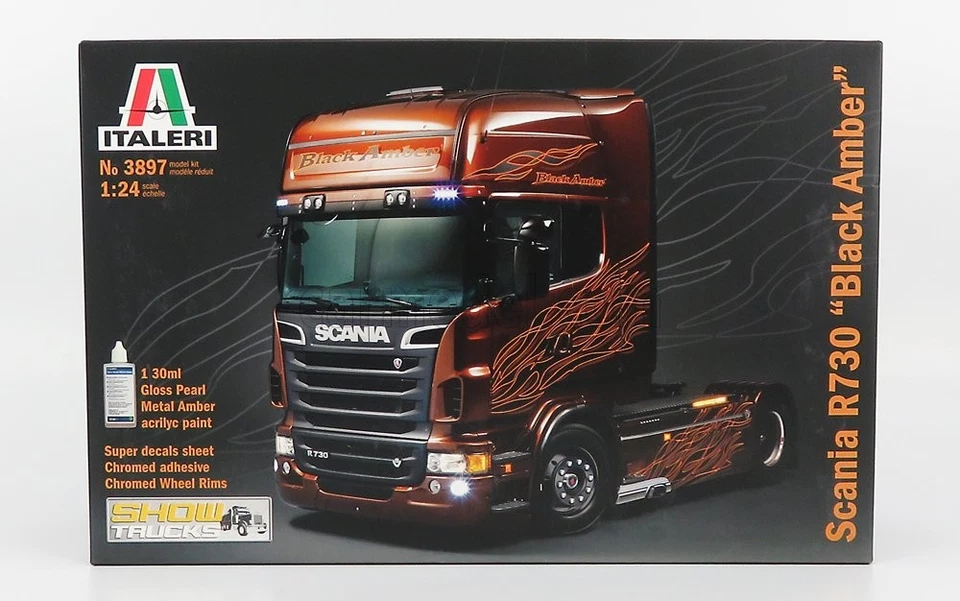 1/24 ITALERI - SCANIA - R730 TRACTOR TRUCK BLACK AMBER 2-ASSI 2011 IT3897 - Immagine 1 di 1