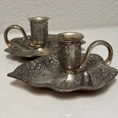  Vintage Silver Plate  Chamberstick Candleholder-2 - Image 1 of 4