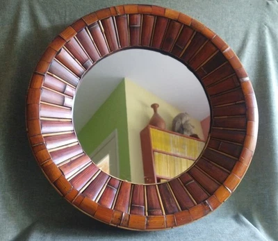 MIRROR BAMBOO 🤎 FRAME ROUND Circle  27” EXOTICA Tropical Island TIKI Wall Decor - Image 1 of 4
