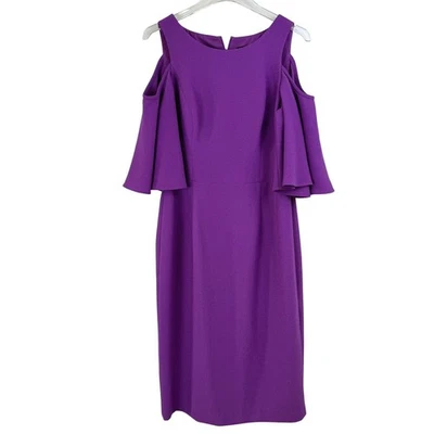 Black Halo ADARA Purple Cold Shoulder Sheath MIDI Dress Cocktail USA WOMEN 12 - Image 1 of 4
