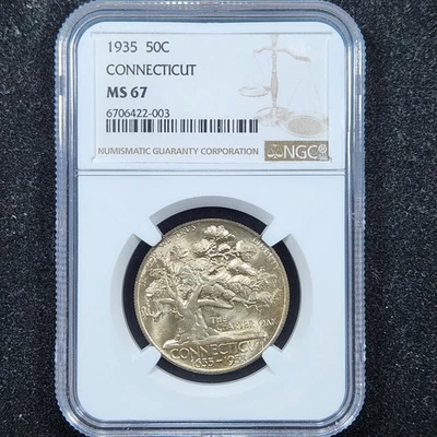 Silver 1935 Connecticut 50 Cents Half Dollar Commemorative | NGC MS67 Gem BU - Image 1 of 3