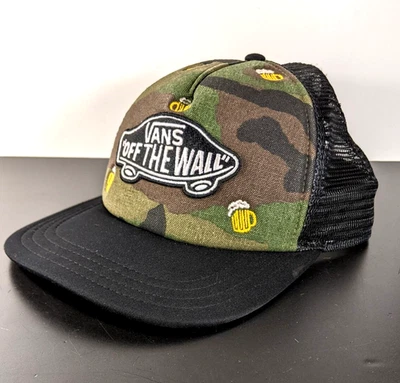 VANS Off The Wall Beer Mug Camo Black Mesh Snapback Trucker Hat - Image 1 of 4