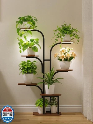 Soporte para plantas interior con luces de cultivo - Estante de metal en niveles pequeño estante de esquina para Foto 1 de 4