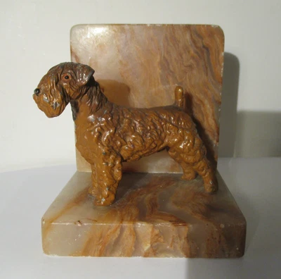 Antique 1930s Art Deco Cold Painted Cast Spelter Airedale Dog Bookend - Image 1 of 4